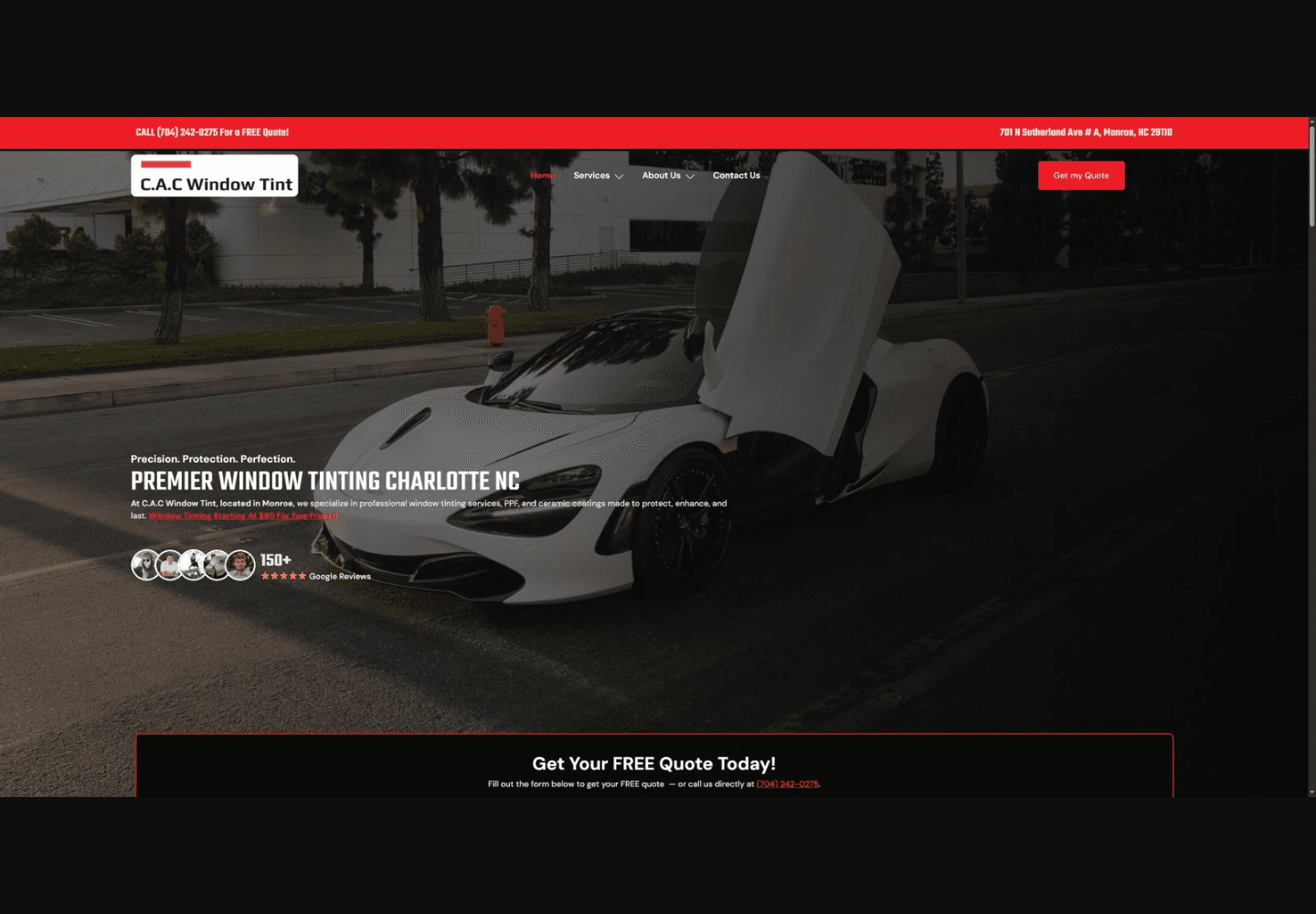 Archived CAC Window Tint homepage featuring an automotive tinting project.
