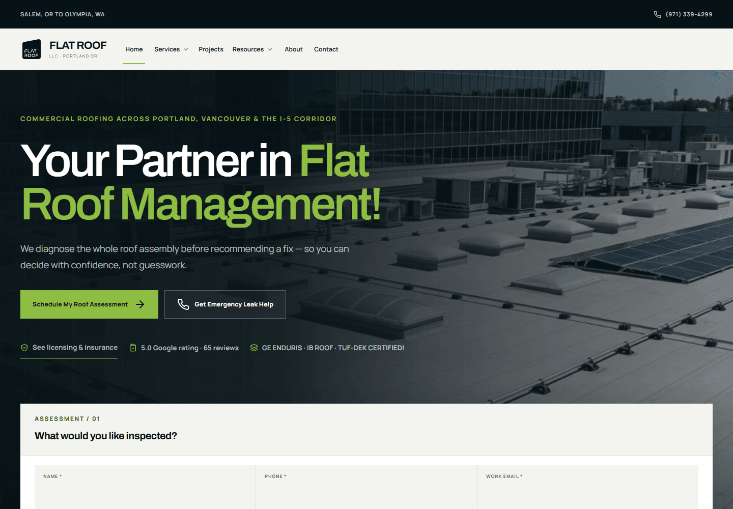 Flat Roof LLC’s custom desktop website