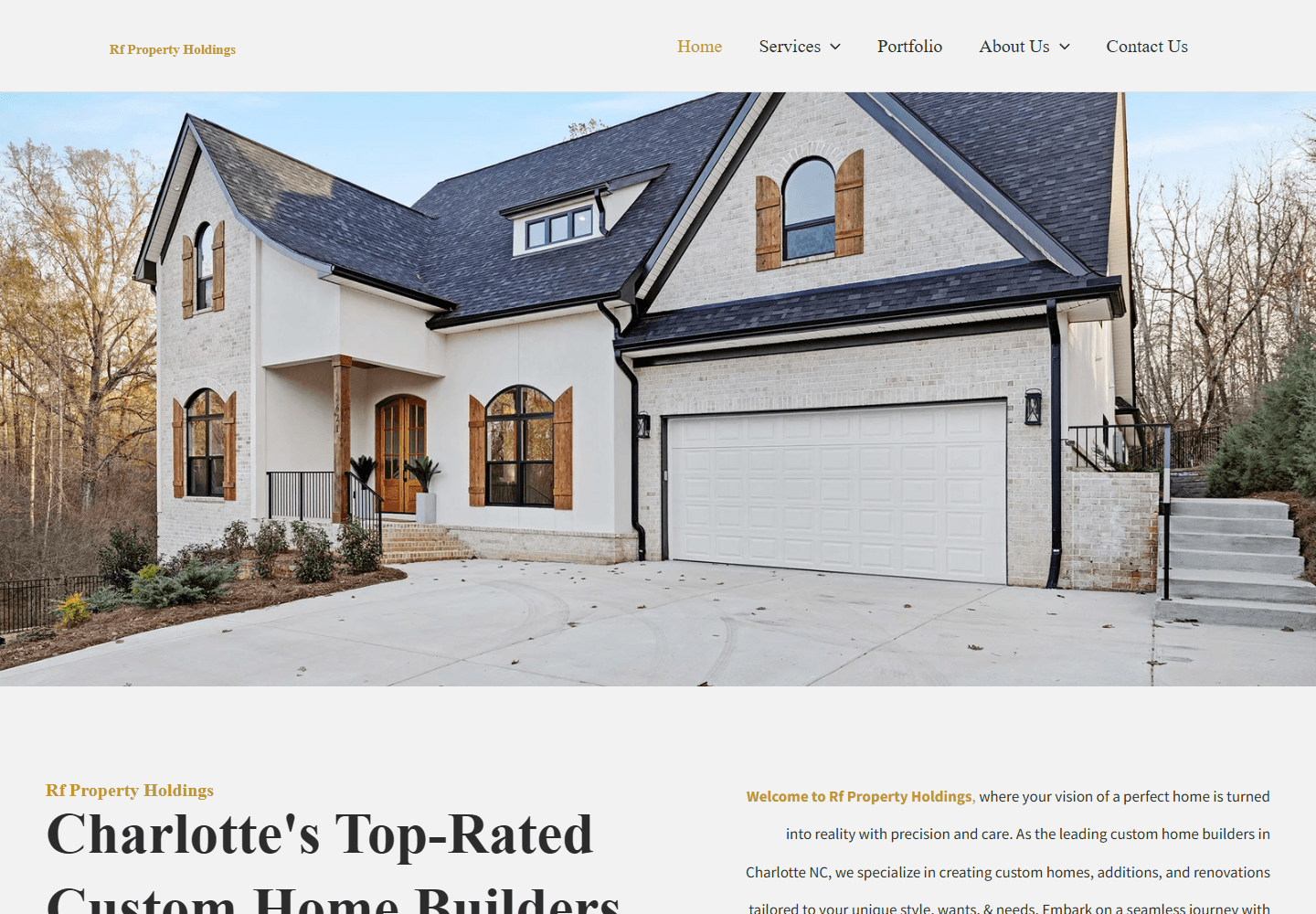 RF Property Holdings homepage showcasing a custom home.
